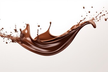 Dark Chocolate Splash with Shimmering Highlights, on an Isolated White Surface, Generative AI