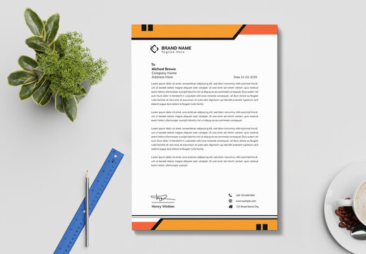 Letterhead Layout With Orange Accents