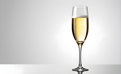 Fototapeta premium A champagne glass on a simple white background, Valentine's Day, Christmas. Generative AI