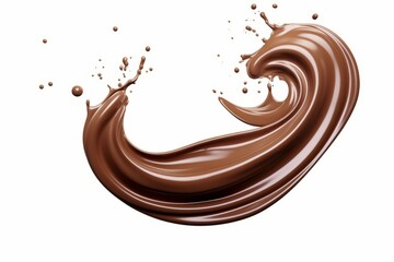 Smooth Chocolate Splash with Swirls, Featuring Artistic Details, on a White Background, Generative AI