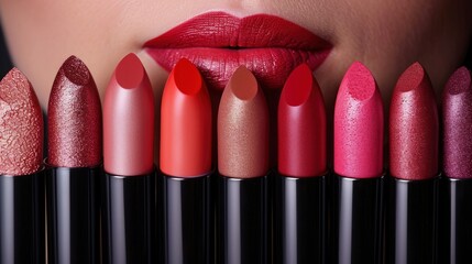 Obraz premium Differences Shades of lipsticks. Makeup Product Advertisement