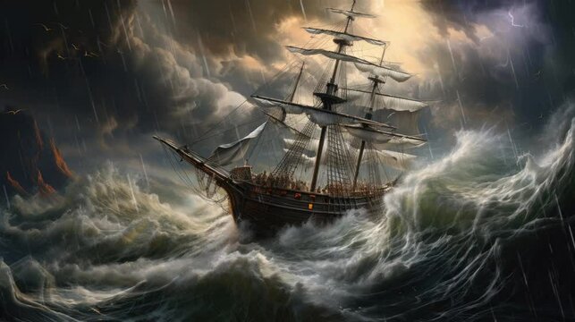 Thunderous Tides: Navigating a Boat Through Rain and Lightning at Sea