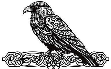 Fototapeta premium Crow of Odin, In Norse, Celtic style,