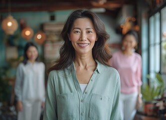 Middle Aged Asian Woman in Restaurant created with Generative AI Technology, ai, generative