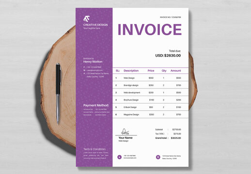 Invoice Layout With Floral And Minimal Style