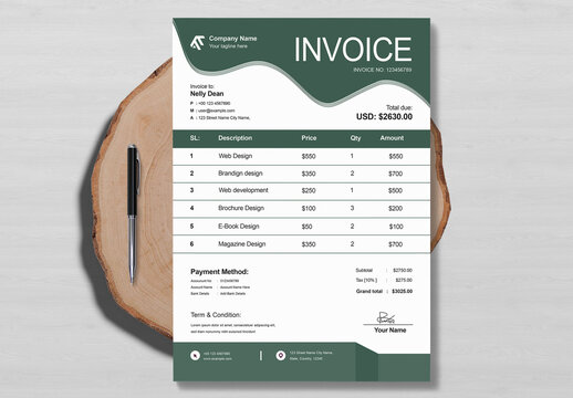 Invoice Layout With Green Accents