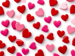 high quality, Valentine's day background with red and pink hearts on white background