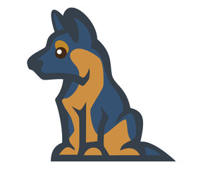 german shepherd pet character cartoon, domestic animal hand drawn vector illustration