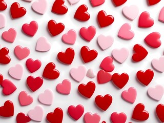 high quality, Valentine's day background with red and pink hearts on white background