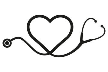 Stethoscope in heart shape, Vector nurse instrument icon Illustration isolated on white background