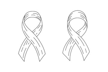 Black and white ribbon elements in line drawing vector.