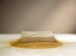 podiums on the sand for presentation show product cosmetic display , stage pedestal or platform background