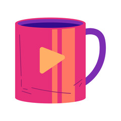 coffee mug with play button icon vector illustration in flat style design