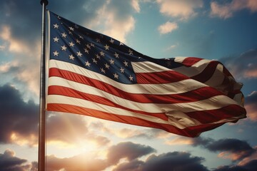 USA flag on a background of blue sky. National holidays concept, American flag on sky Ai generated