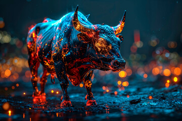 Stock market bull market trading of graph red - obrazy, fototapety, plakaty