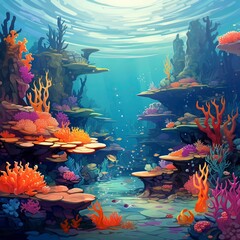 Fototapeta na wymiar Illustrate a fantastical coral reef on an alien planet, generative ai.
