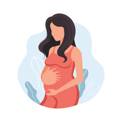 Pregnant Woman Flat Illustration, Mother And Baby Vector