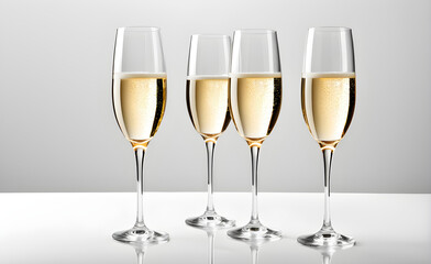Champagne glasses on a simple white background, Valentine's Day, Christmas. Generative AI