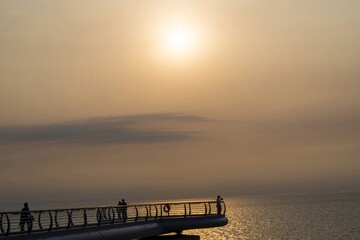 High Angle Shot Sun Seascape With Viewing Deck Foreground South Korea 1