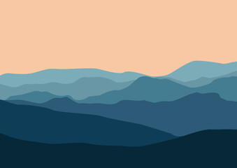 Obraz premium Beautiful landscape with mountains. Vector illustration in flat style.
