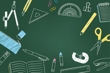 手描き文房具のフレーム黒板風_ベクターイラスト