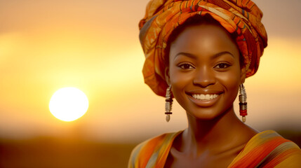 Smiling African American Woman at Sunset
