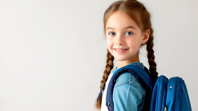 Smiling Elementary School Girl with Backpack