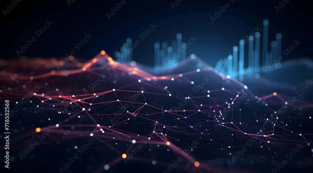 Wall mural abstract geometric network on dark blue background, illustrating the concept of network line connect