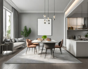  3d rendering mock up picture of a beautiful studio apartment which has living room, kitchen. Generative AI.
