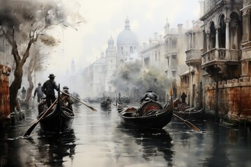Taking a gondola ride in Venice, Italy.  - obrazy, fototapety, plakaty