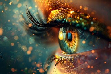 magical or fantasy-like atmosphere created by the sparkling lights surrounding the eye - obrazy, fototapety, plakaty