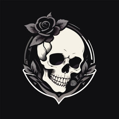 Monochrome logo skull with rose