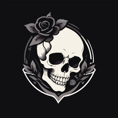 Fototapeta premium Monochrome logo skull with rose