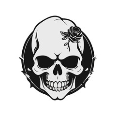 Monochrome logo skull with rose