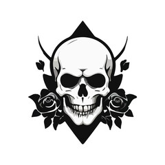 Monochrome logo skull with rose