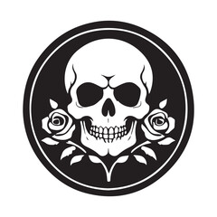 Monochrome logo skull with rose