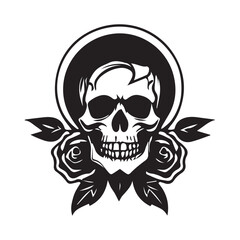 Monochrome logo skull with rose