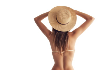 Sexy Woman wearing swimsuit and hat in summer theme on transparent background