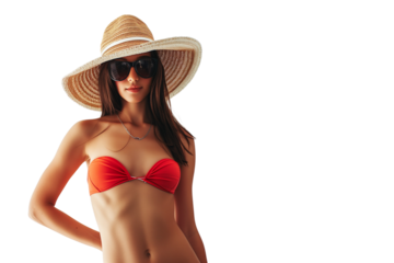 Sexy Woman wearing swimsuit and hat in summer theme on transparent background