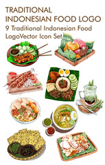 Traditional indonesian food logo vector icon set 