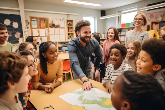 A Teacher Engaging Students In A Lively Classroom Discussion.