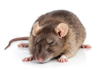 Sleeping rat isolated on white background