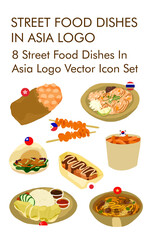 Street food dishes in asia logo vector icon set 
