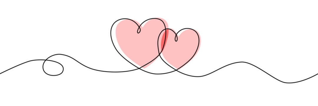 Two hearts with continuous one line of love sign. Minimal vector design.