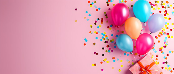 Pink Background With Balloons and Gift Box