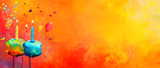 Painting of Two Birthday Candles Against Orange and Yellow Background