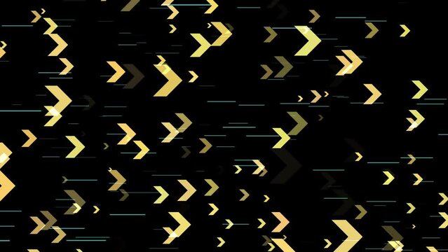 directional chevrons animated chevrons on a balk Screen, gold color 4k