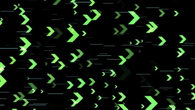 directional chevrons animated chevrons on a balk Screen, green color 4k