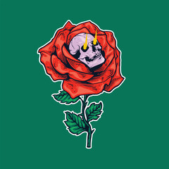 skull and rose flower artwork