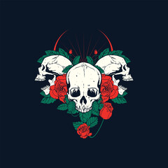 skull and rose flower artwork
